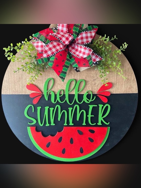 Handmade Other - 18” Hello Summer Watermelon Wooden Door Decor